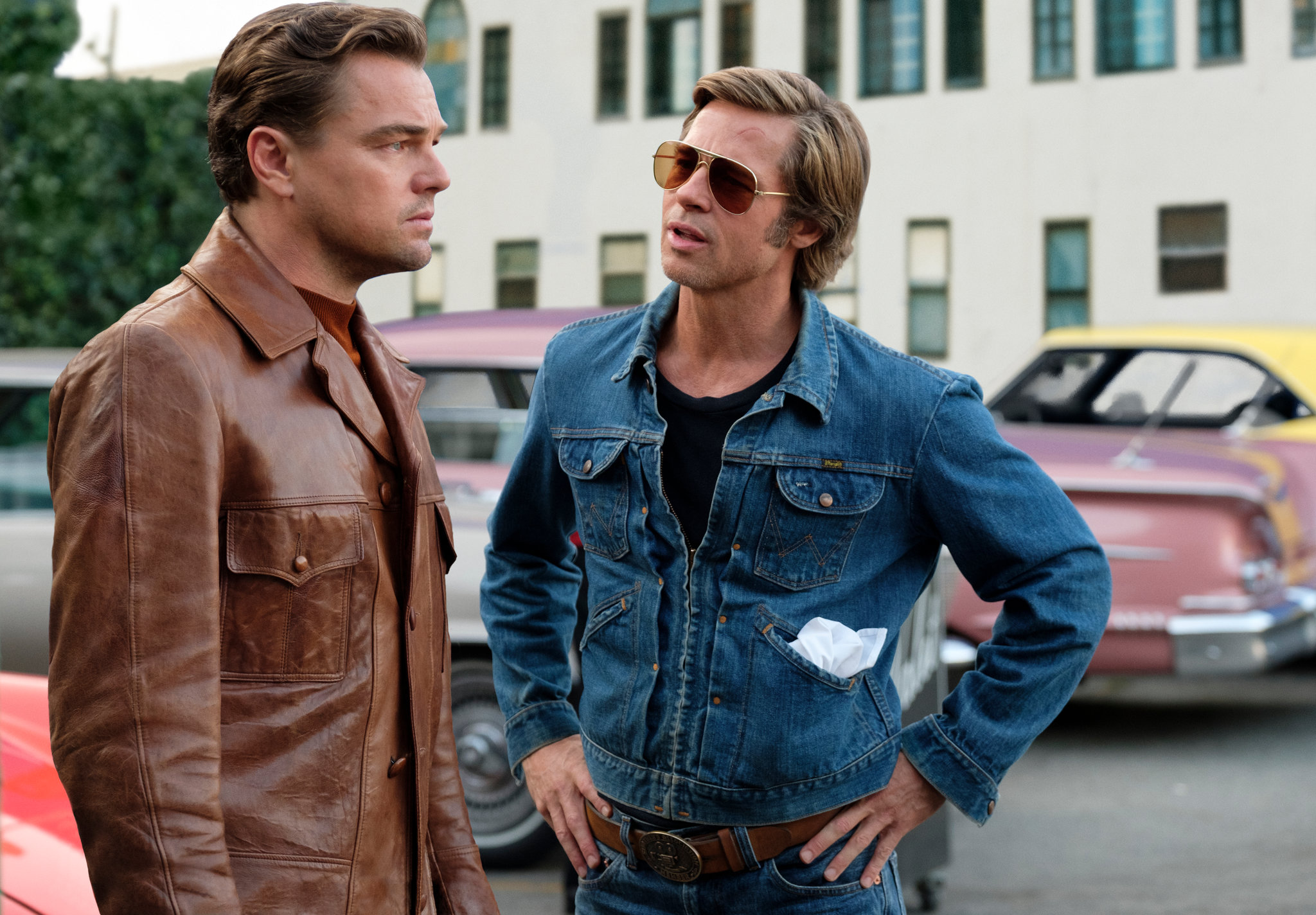 Brad Pitt and Leonardo DiCaprio in a scene of 'Once Upon a Time in Hollywood"